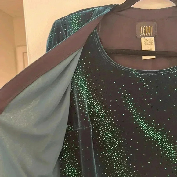Teddi Evening Velvet Sequin Green Dress with Jacket Overlay  8P Holiday Party - Picture 6 of 8